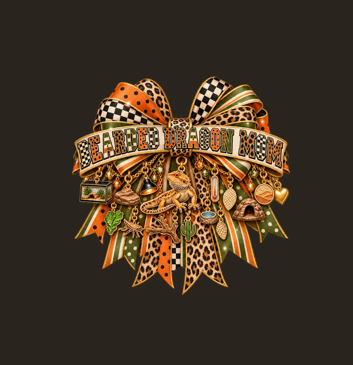 Bearded Dragon Mom Bow Charm PNG, Patterned Varsity Mom Ribbon Clipart, Transparent Sublimation Digital Download contrast preview thumbnail