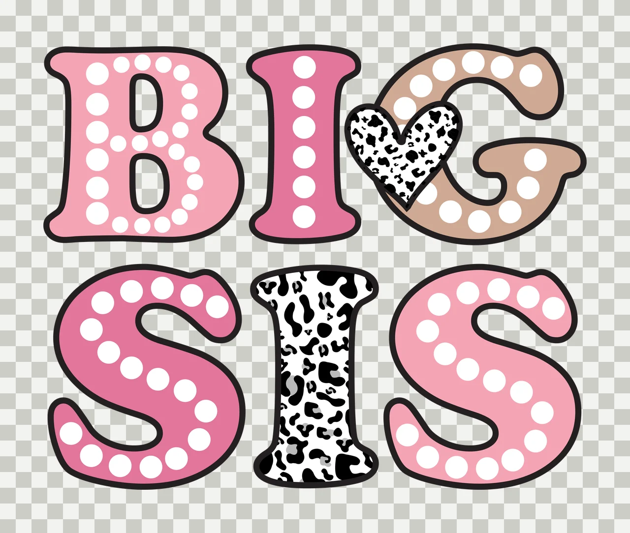 Big Sis Bold Block Lettering letters leopard print pattern transparency and detail preview thumbnail