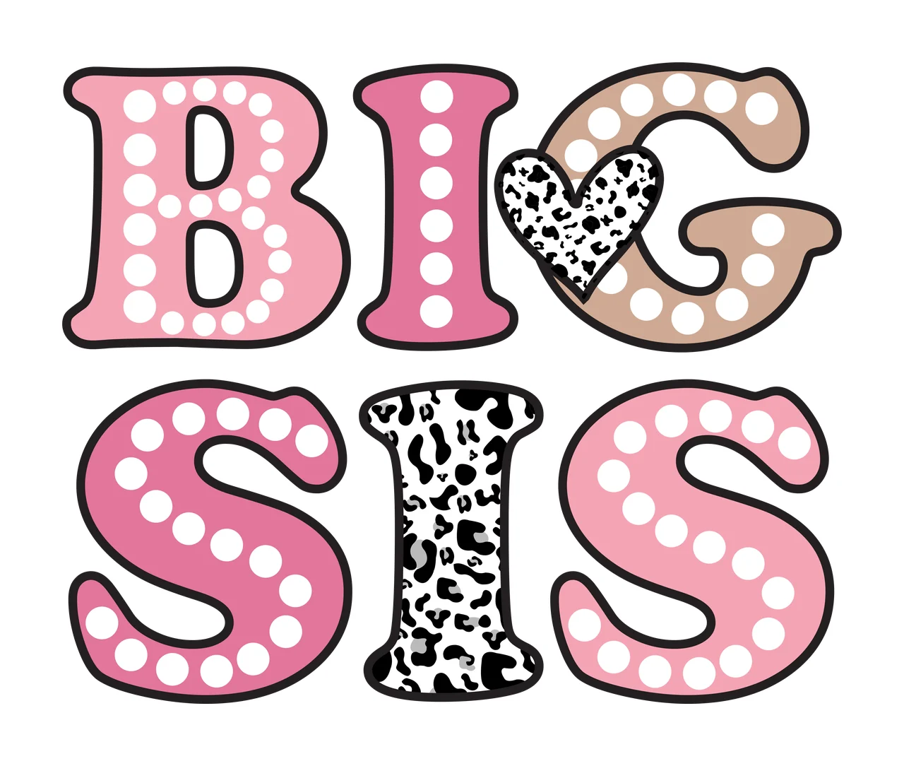 Big Sis Bold Block Lettering letters leopard print pattern