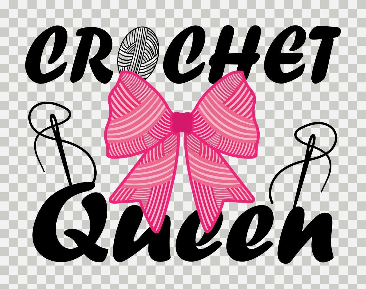 Crochet Queen Text With Yarn typography objects ball of bow transparency and detail preview thumbnail