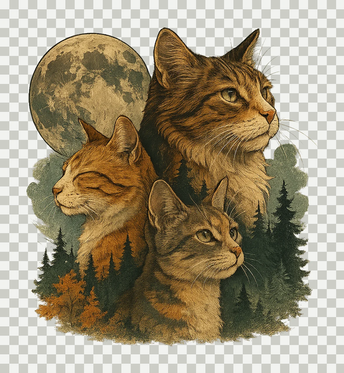 Vintage Cats 90s Style Grunge Retro Wildlife Sublimation transparency and detail preview thumbnail