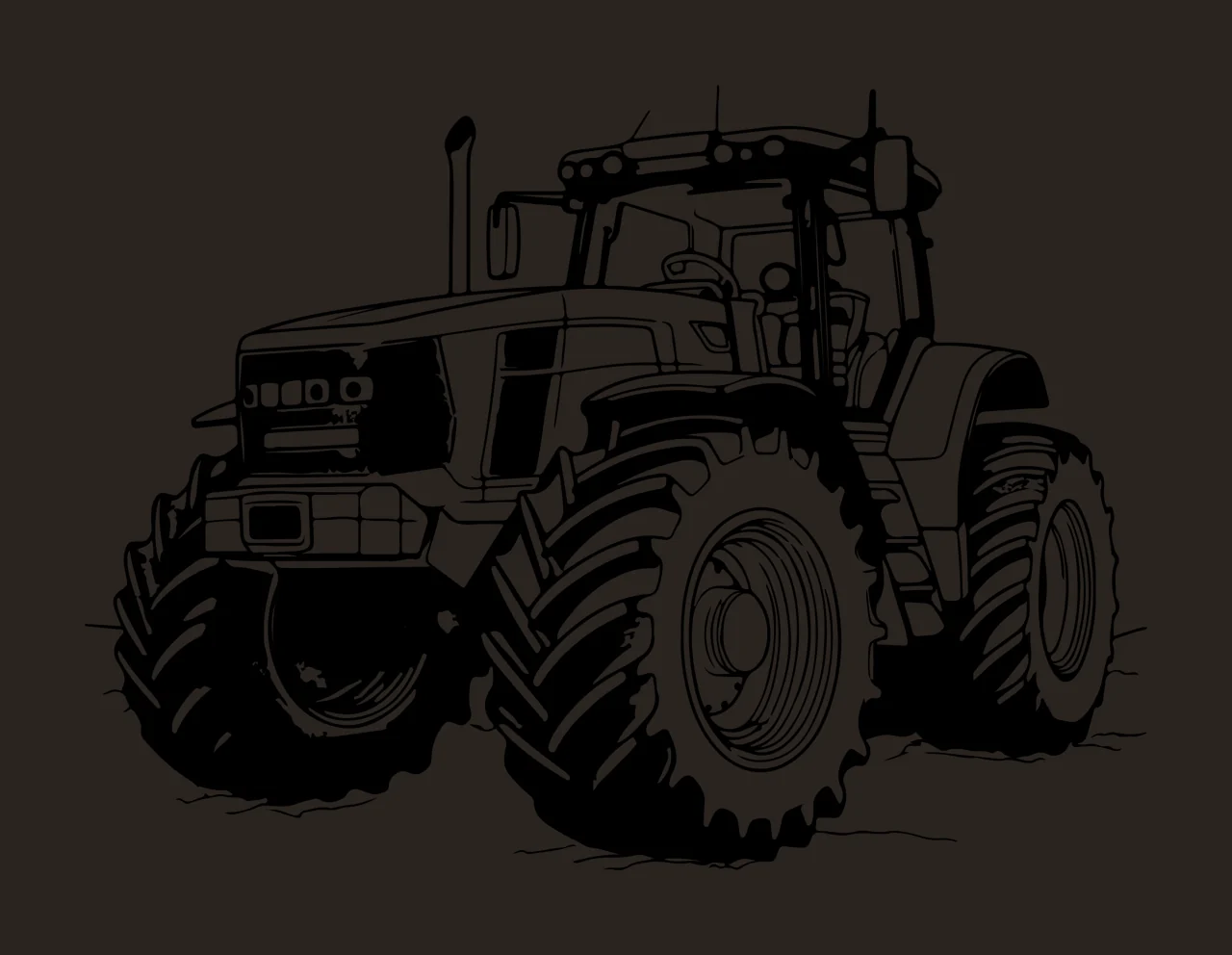 Black And White Tractor Illustration wheels engine cabin line art contrast preview thumbnail