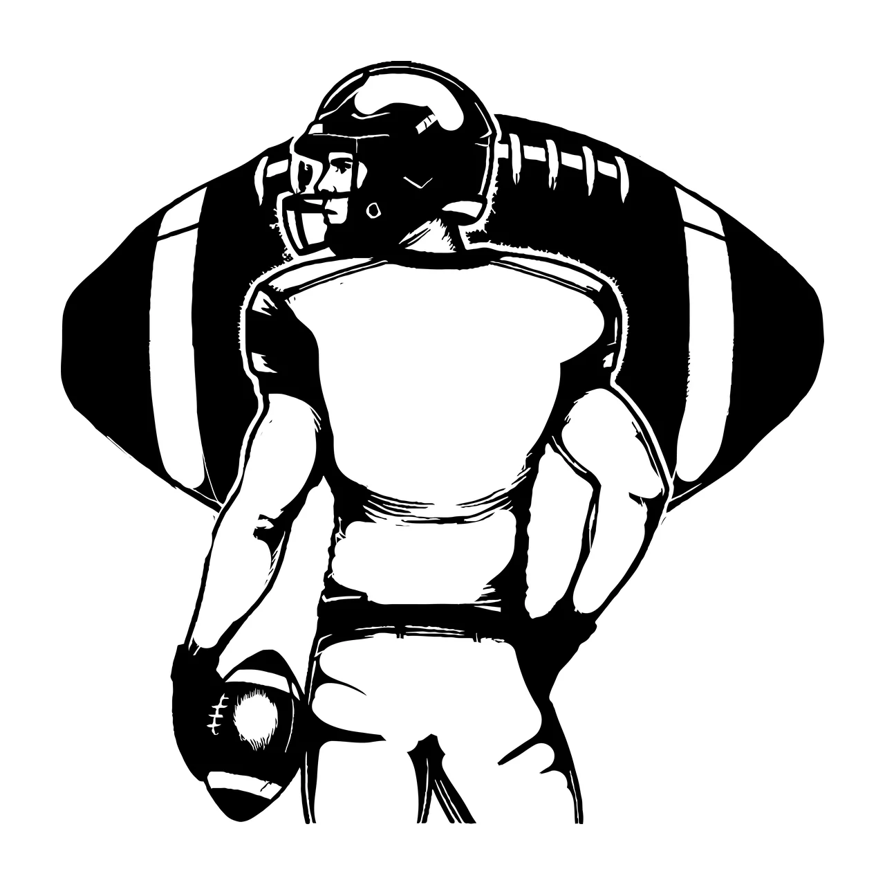 Football Player Player Ball Silhouette Holding a helmet black