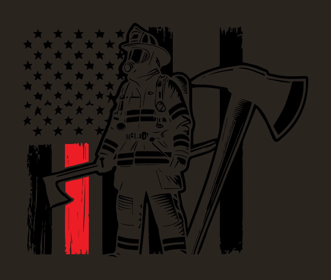 Flag Firefighter With Axe And Background standing American contrast preview thumbnail