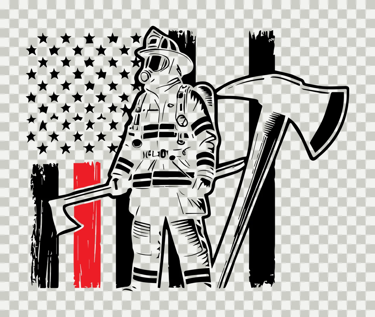 Flag Firefighter With Axe And Background standing American transparency and detail preview thumbnail