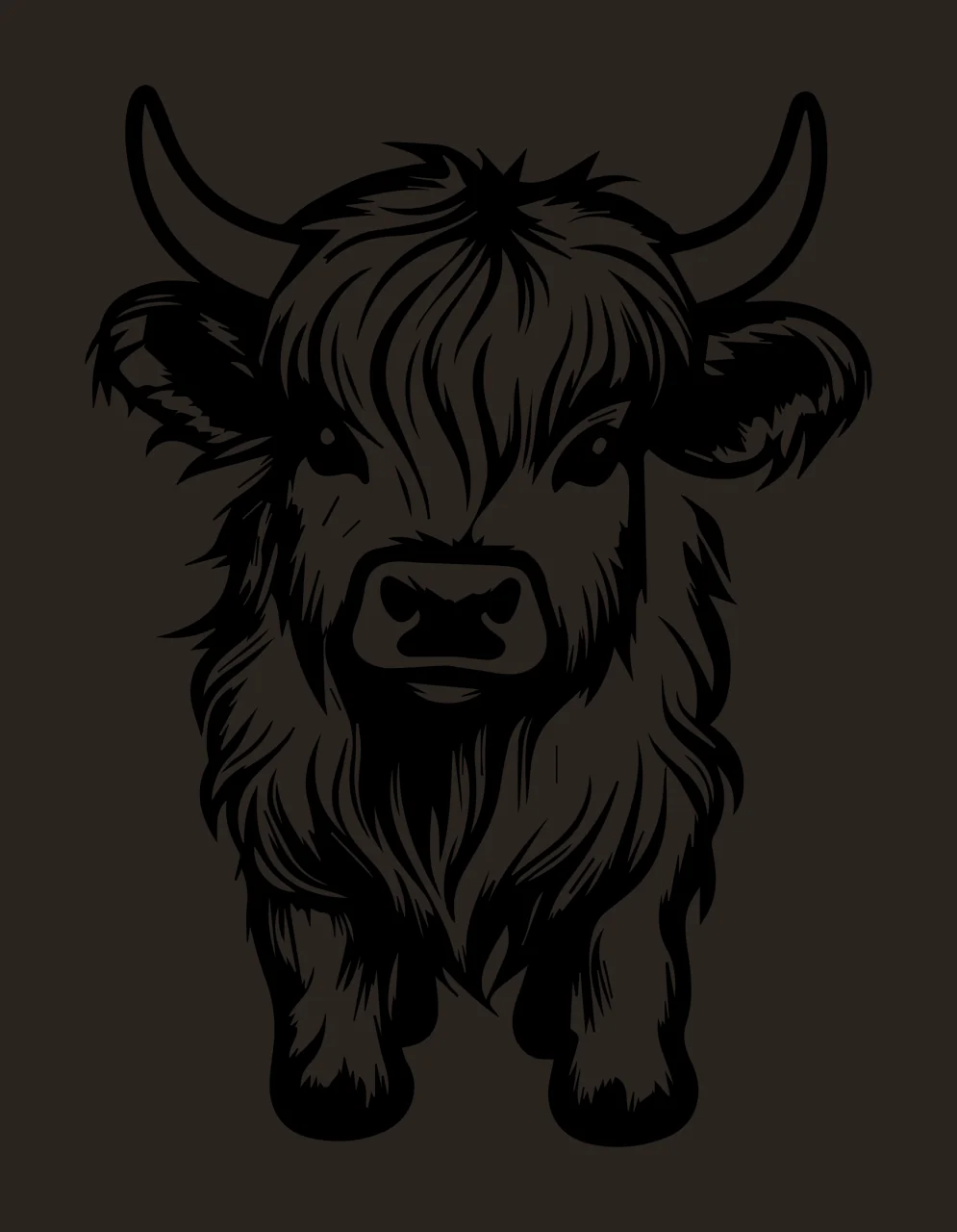 Cow Highland Portrait Black White Illustration standing horns contrast preview thumbnail