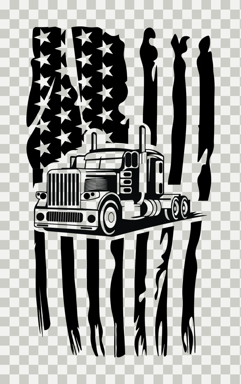 Semi Truck Flag Silhouette With American stars stripes distressed transparency and detail preview thumbnail