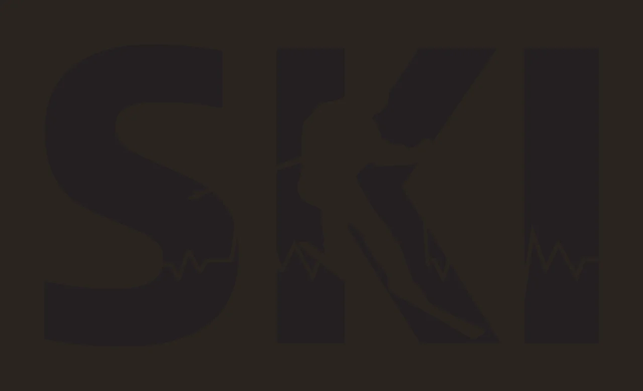 SKI Typography Design with black S letter, white skier silhouette, white ECG line and white ski pole contrast preview thumbnail