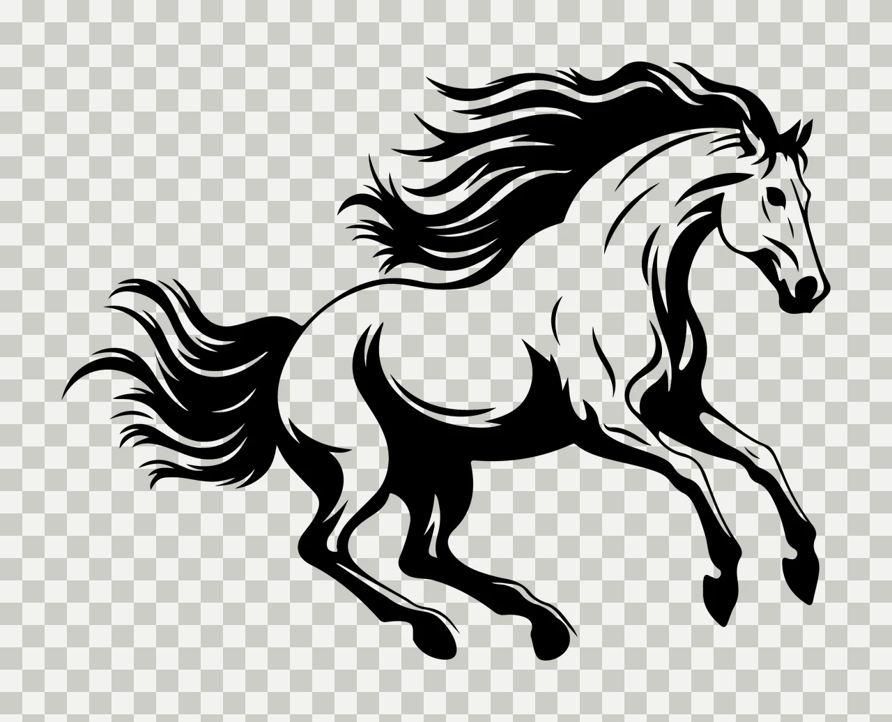 Horse Running With Flowing Mane tail hooves graphic illustration transparency and detail preview thumbnail