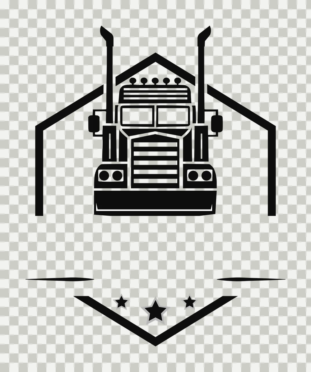 Black Truck Silhouette Inside Frame Above Shield stars white transparency and detail preview thumbnail