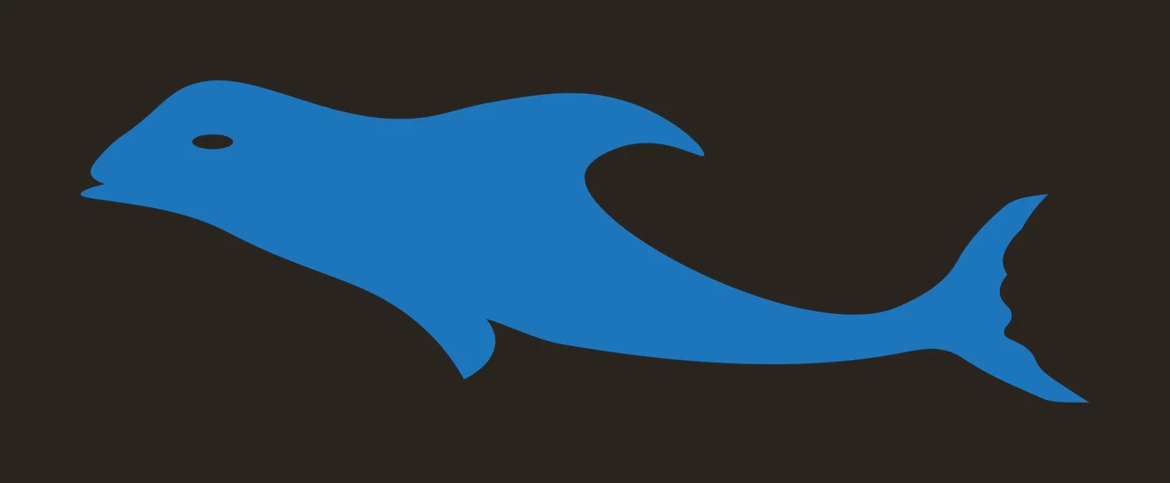 Silhouette Design of Dolphin with fin, tail, eye and marine mammal in blue and white contrast preview thumbnail