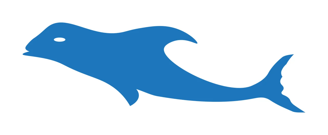 Silhouette Design of Dolphin with fin, tail, eye and marine mammal in blue and white