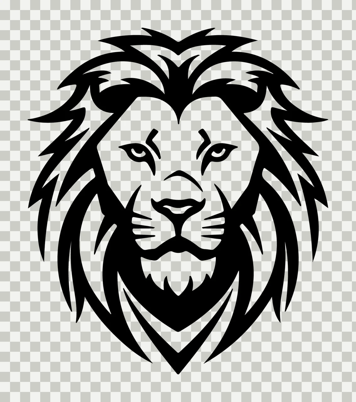 Lion Head Silhouette Portrait facing forward mane black white transparency and detail preview thumbnail