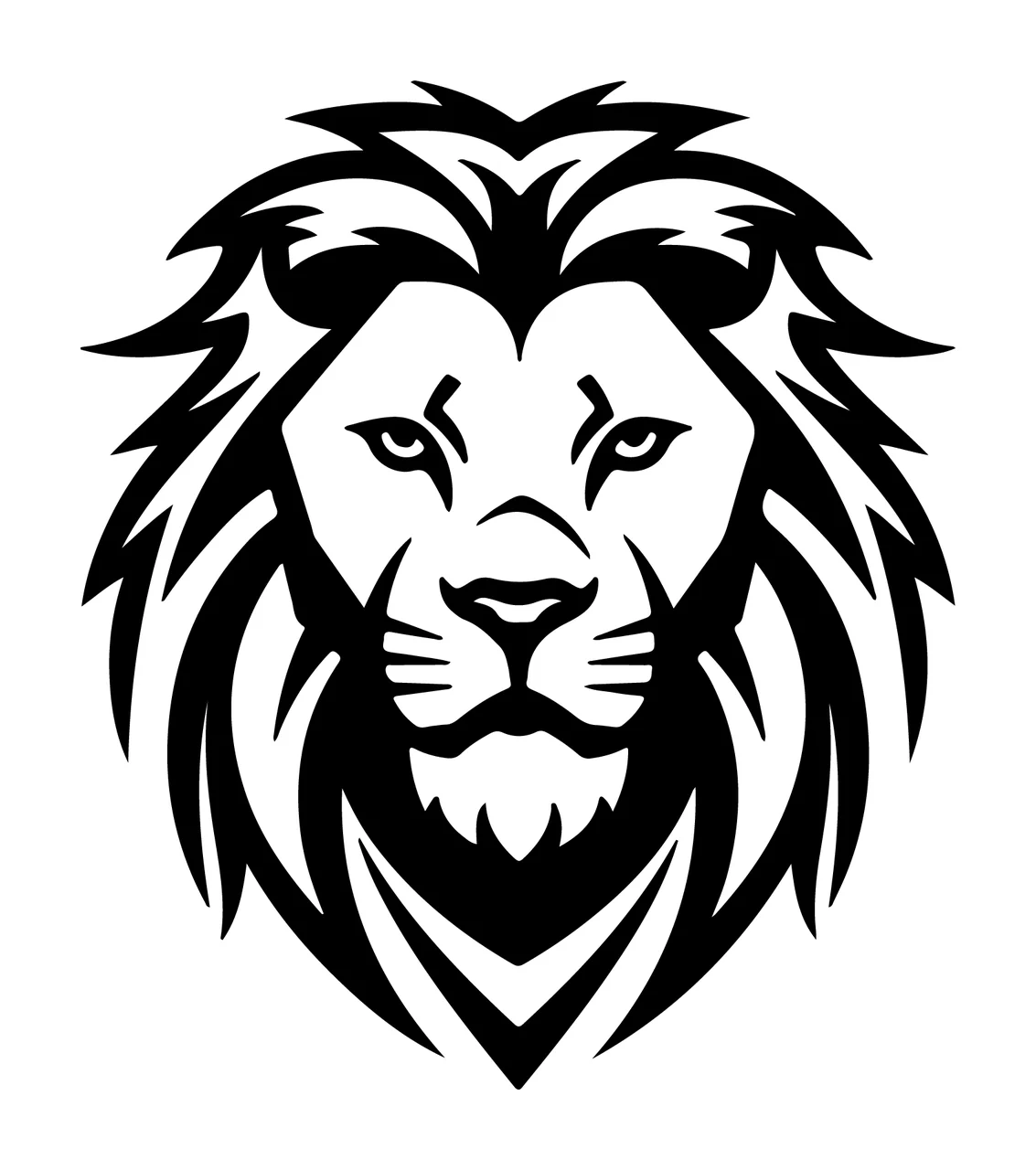 Lion Head Silhouette Portrait facing forward mane black white