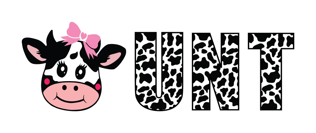 Cow Unt Head Silhouette With Bow And Text black white monochrome