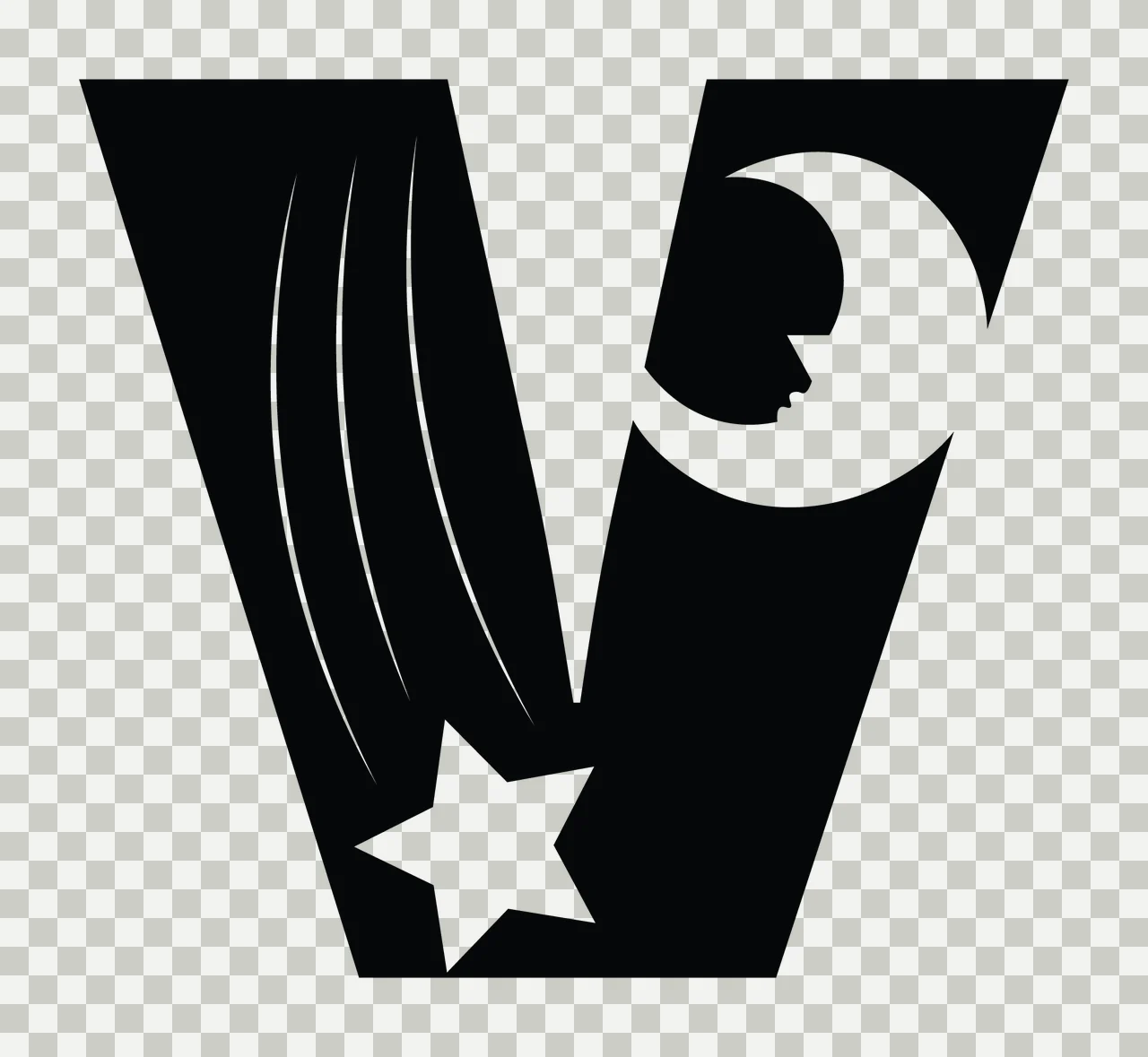 V Letter With Crescent Moon And Star transparency and detail preview thumbnail
