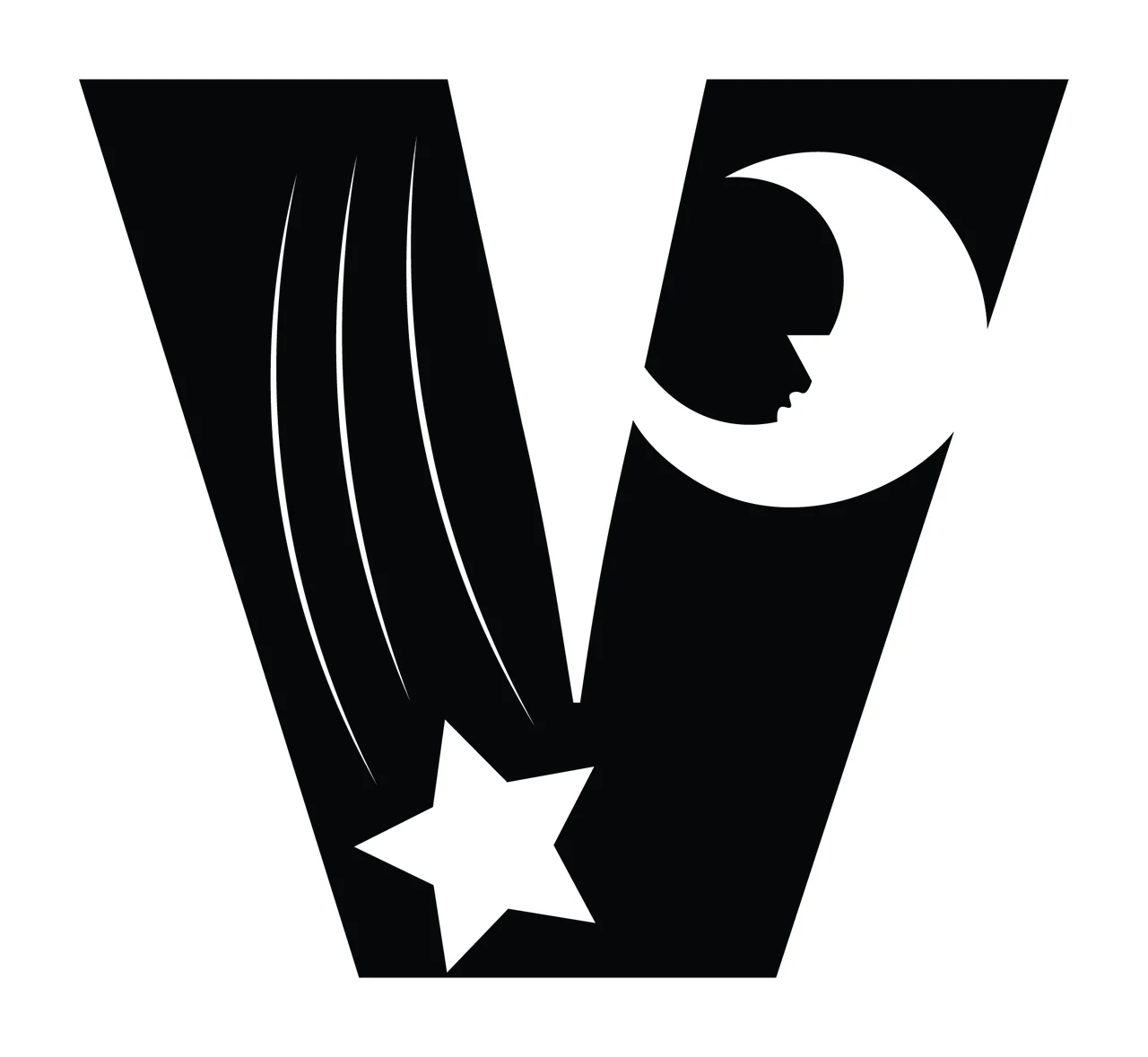 V Letter With Crescent Moon And Star