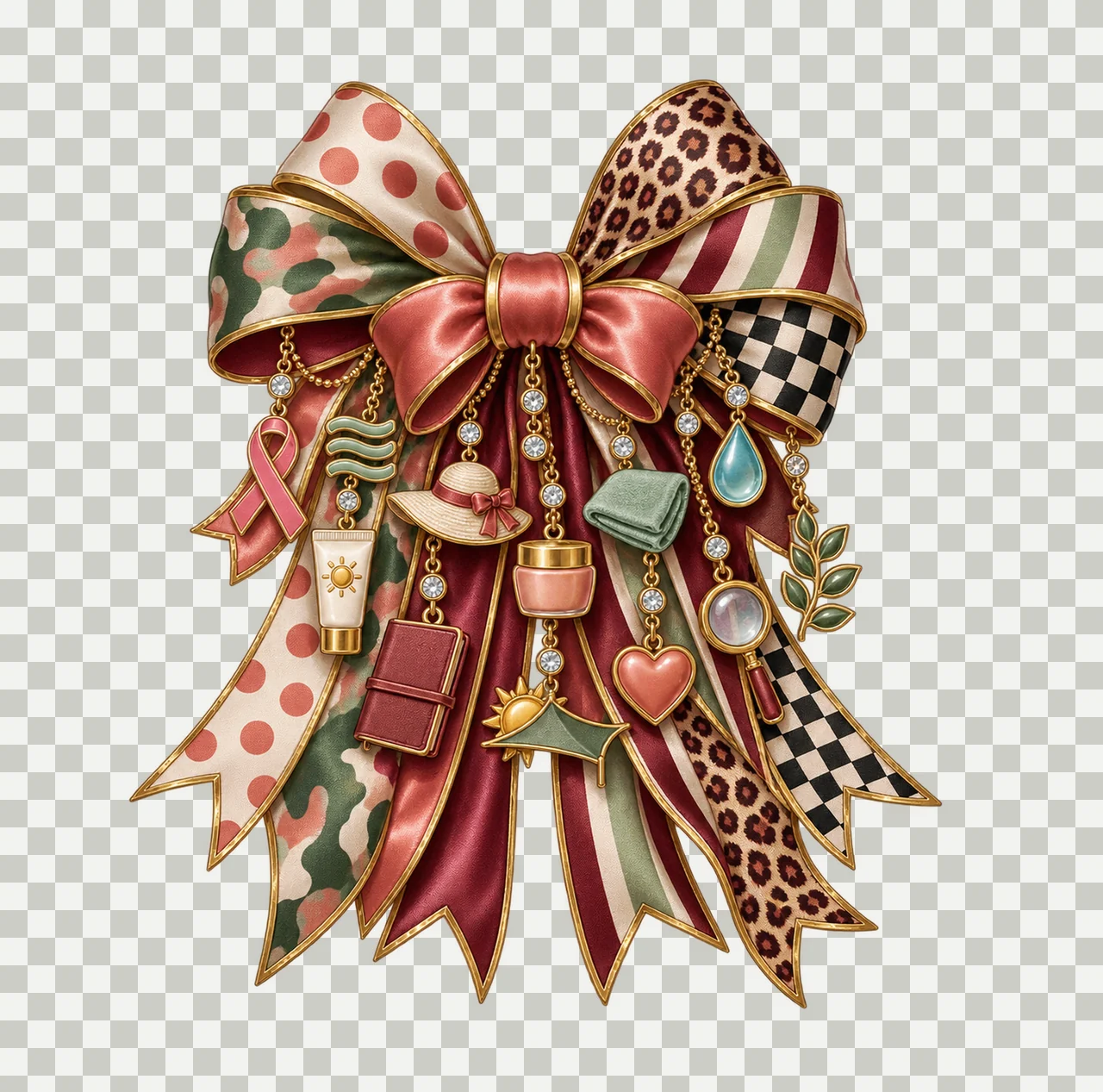 Rosacea Awareness Bow Charm PNG, Gold Chain Charms, Transparent Sublimation Design, Digital Download transparency and detail preview thumbnail