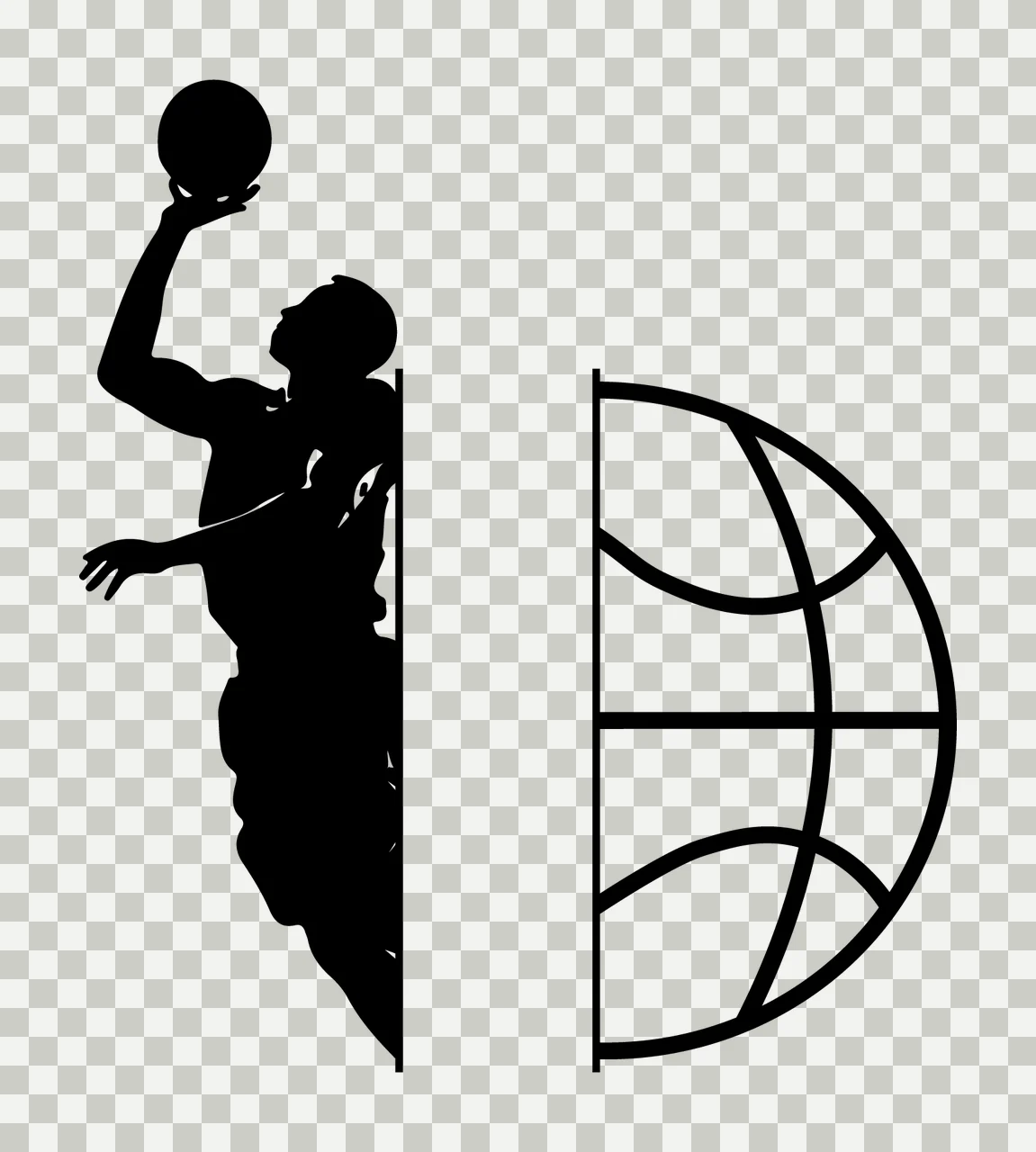 Silhouette Of A Basketball Player Jumping Beside Partial globe transparency and detail preview thumbnail