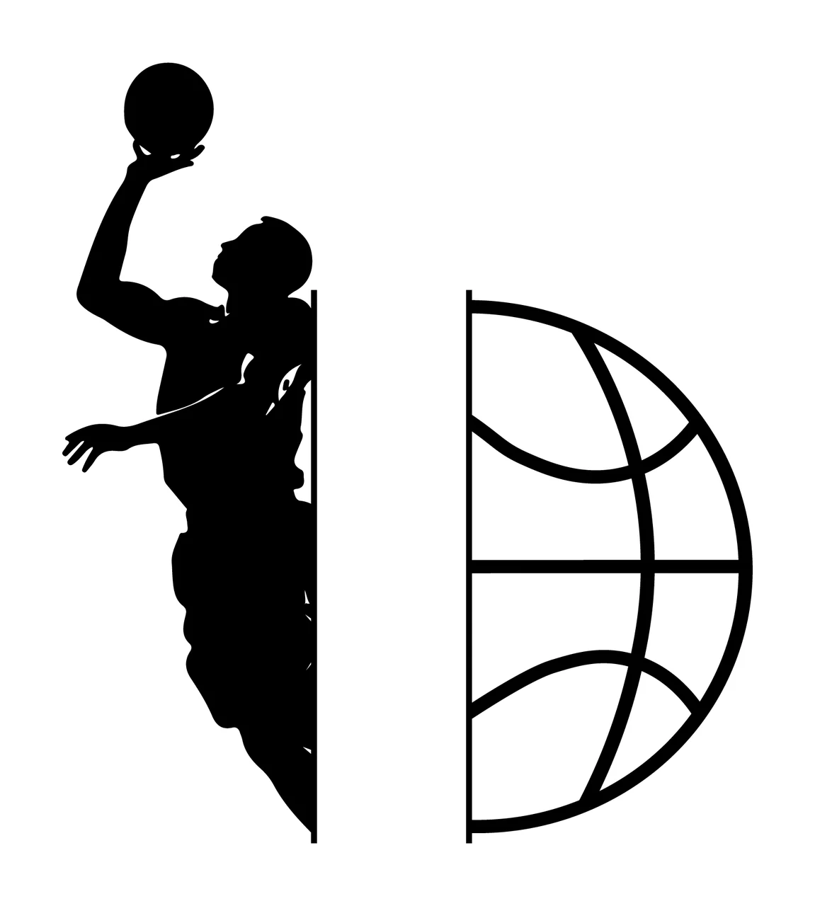 Silhouette Of A Basketball Player Jumping Beside Partial globe