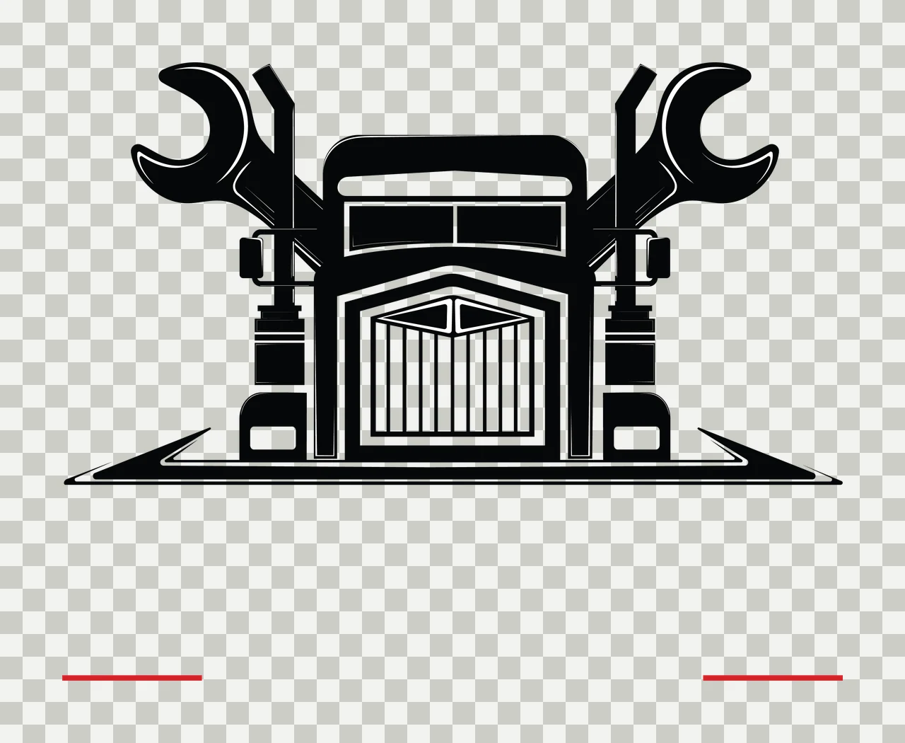 Truck Front With Crossed Wrenches and wrench road black white transparency and detail preview thumbnail