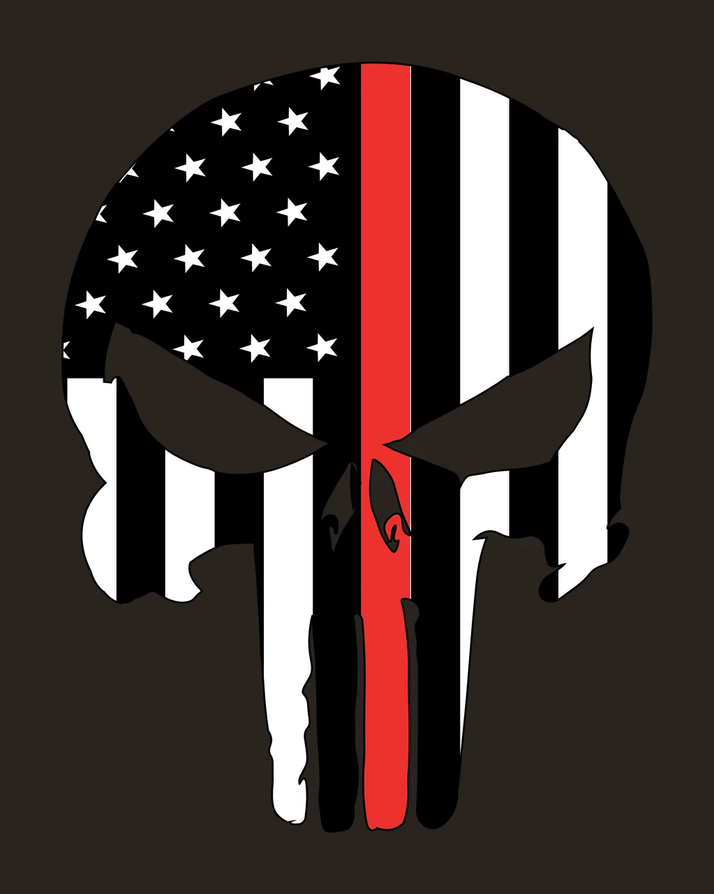 Skull silhouette Illustration with stars, stripes and red line in black and white contrast preview thumbnail