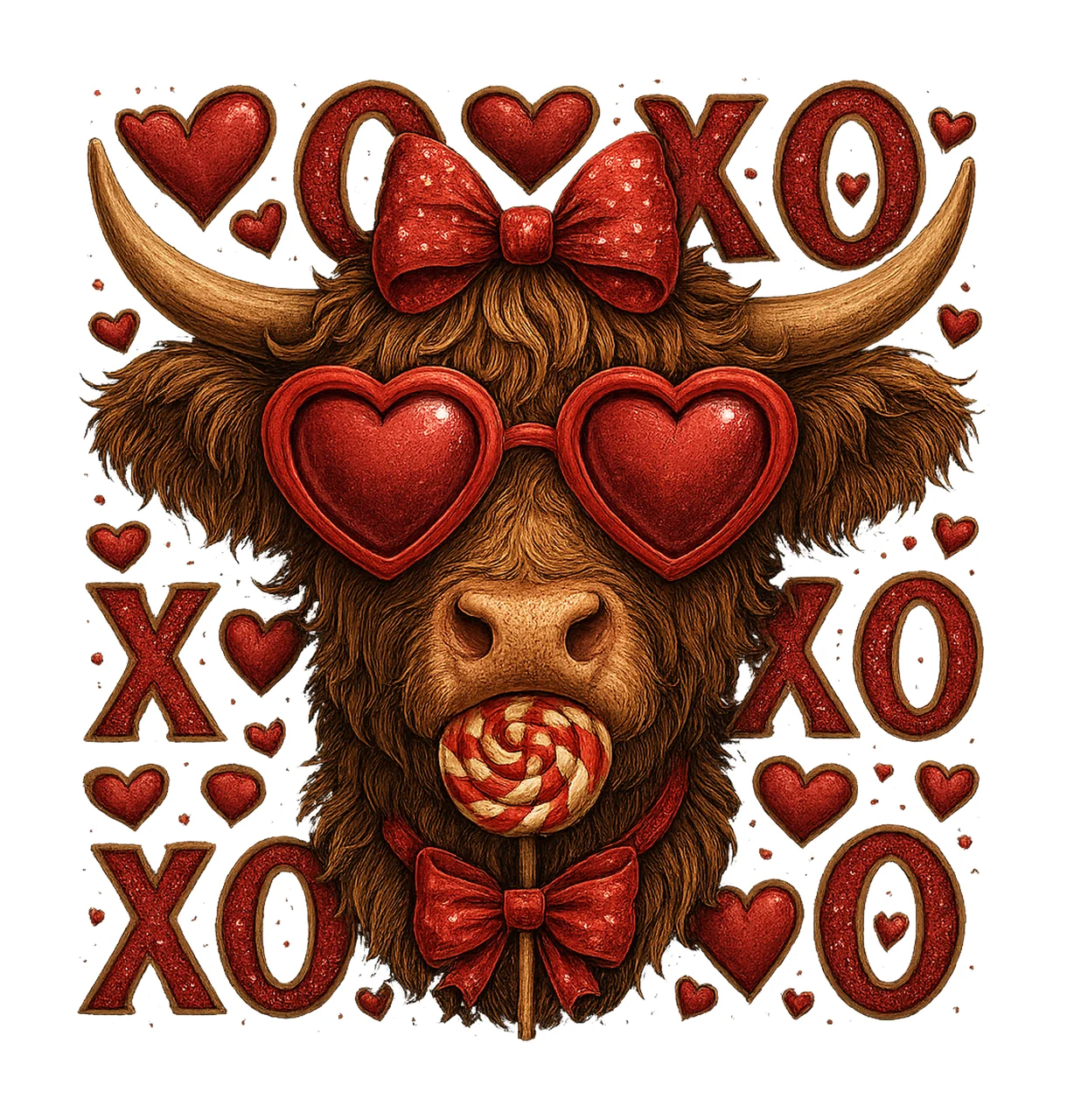 Valentine Highland Cow XOXO Coquette Design Cute Cow