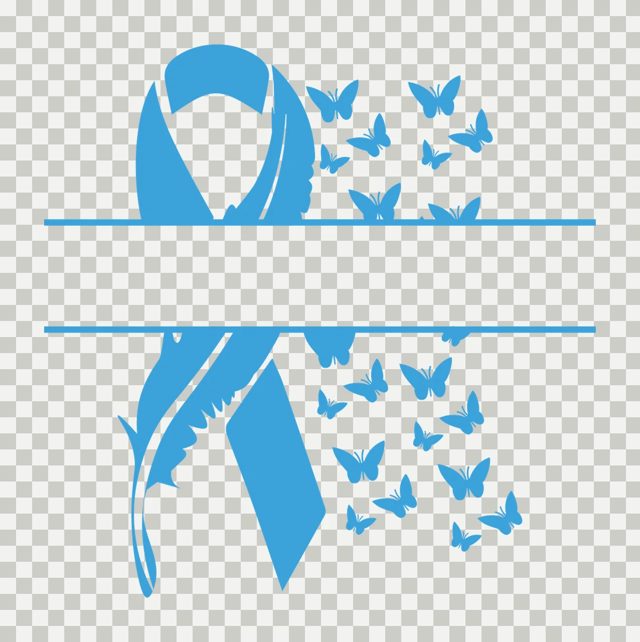 Ribbon With Feather And Butterflies Silhouette forming a shape transparency and detail preview thumbnail