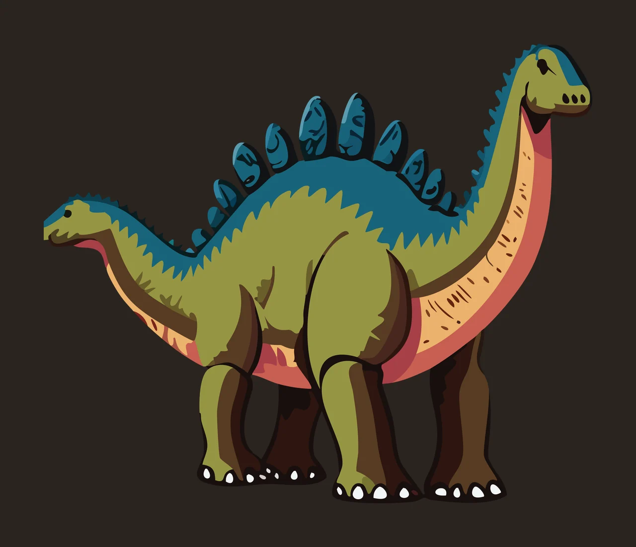 Dinosaur Black Outline Stegosaurus Standing Illustration spines contrast preview thumbnail