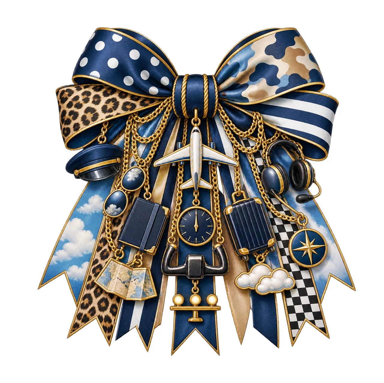 Pilot Bow Charm PNG, Gold Chain Charms, Transparent Sublimation Design, Digital Download