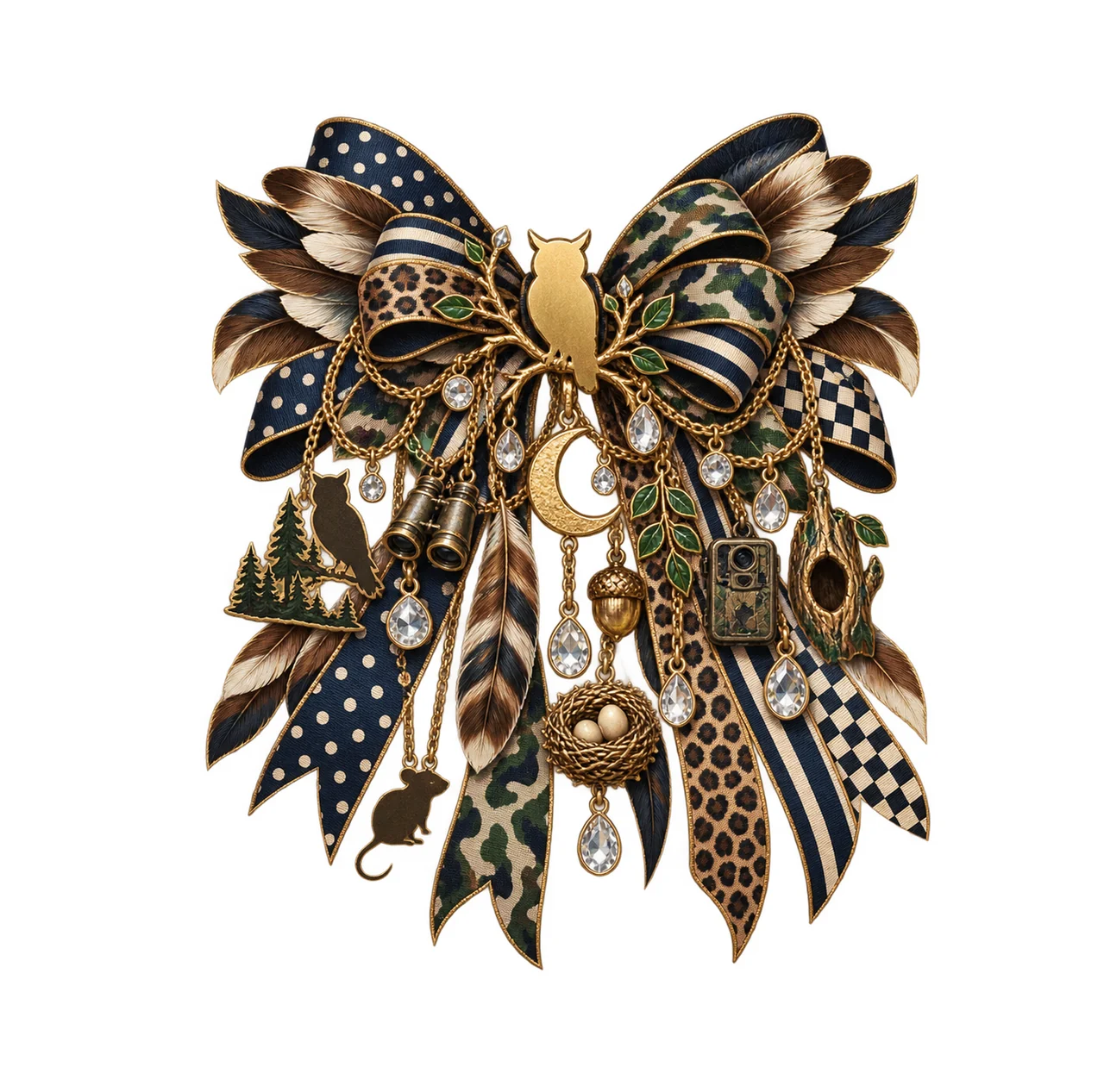 Owl Lover Bow Charm PNG, Gold Chain Charms, Transparent Sublimation Design, Digital Download