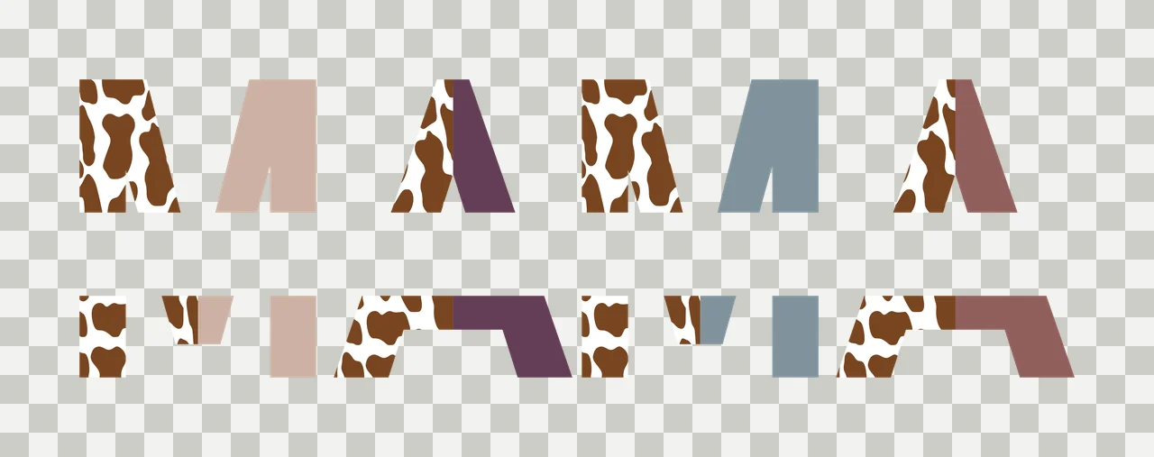 MAMA Typography Design with MAMA lettering, split font layout, cow print pattern and solid color blocks in white, brown and tan transparency and detail preview thumbnail