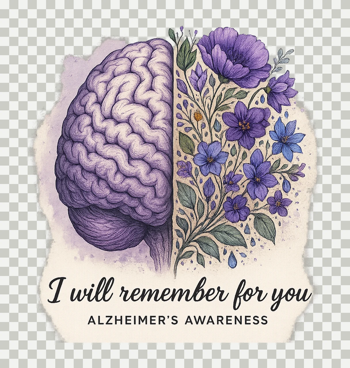 Alzheimers Awareness Brain Floral Purple Ribbon Design transparency and detail preview thumbnail