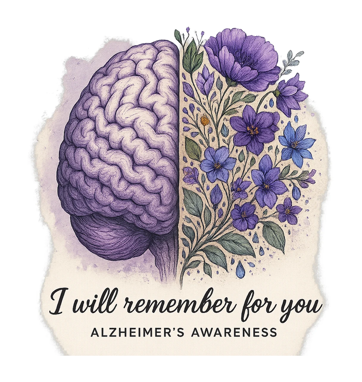 Alzheimers Awareness Brain Floral Purple Ribbon Design