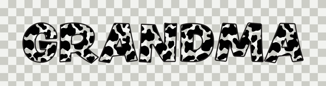 GRANDMA Typography Design with block letters, cow print pattern and black outlines in white transparency and detail preview thumbnail
