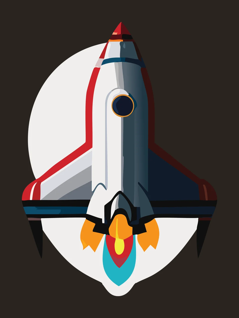 Black Rocket Silhouette On Circle launching line art white contrast preview thumbnail