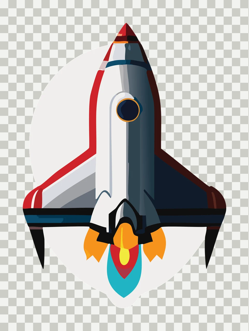 Black Rocket Silhouette On Circle launching line art white transparency and detail preview thumbnail