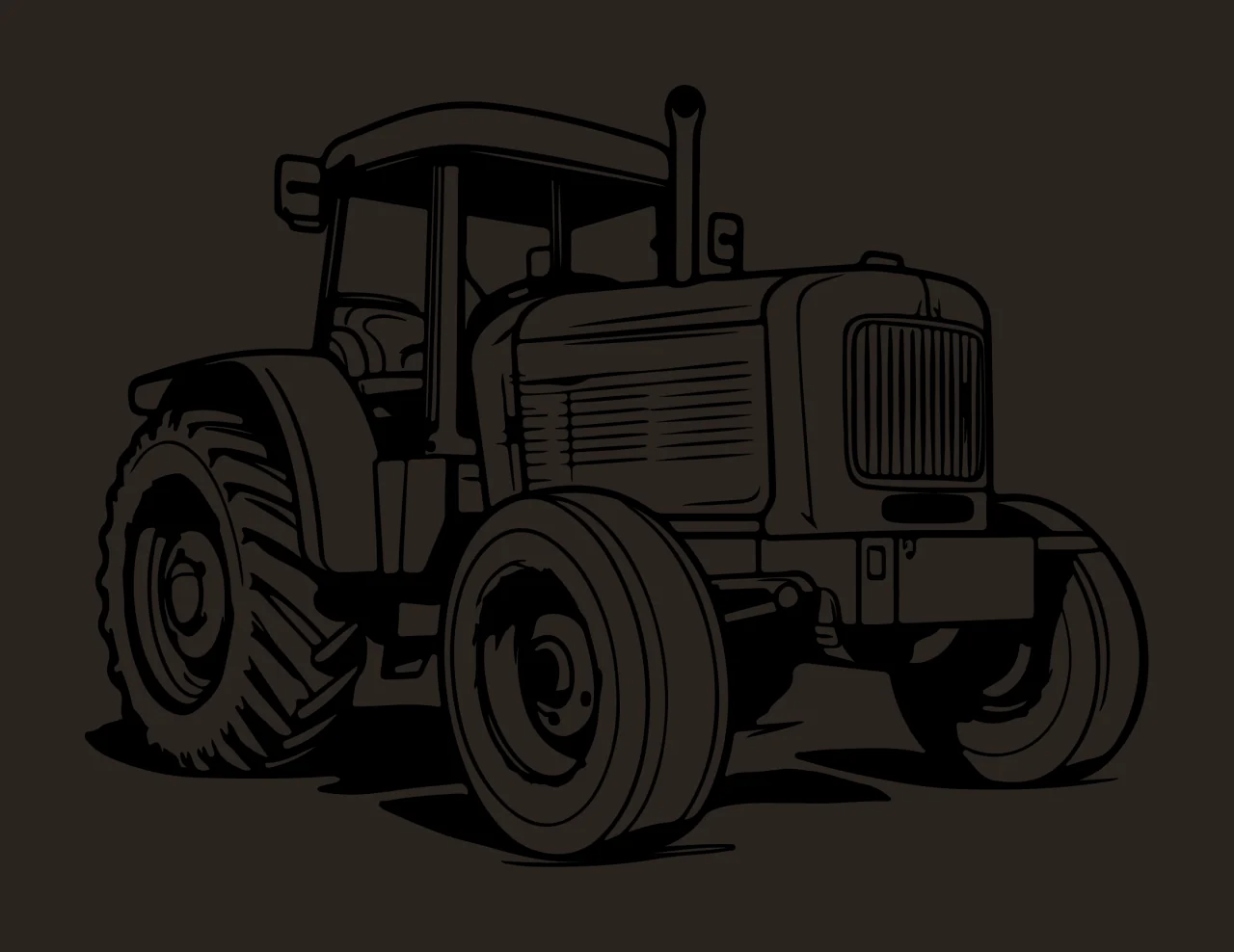 Black And White Tractor Illustration parked wheels exhaust pipe contrast preview thumbnail