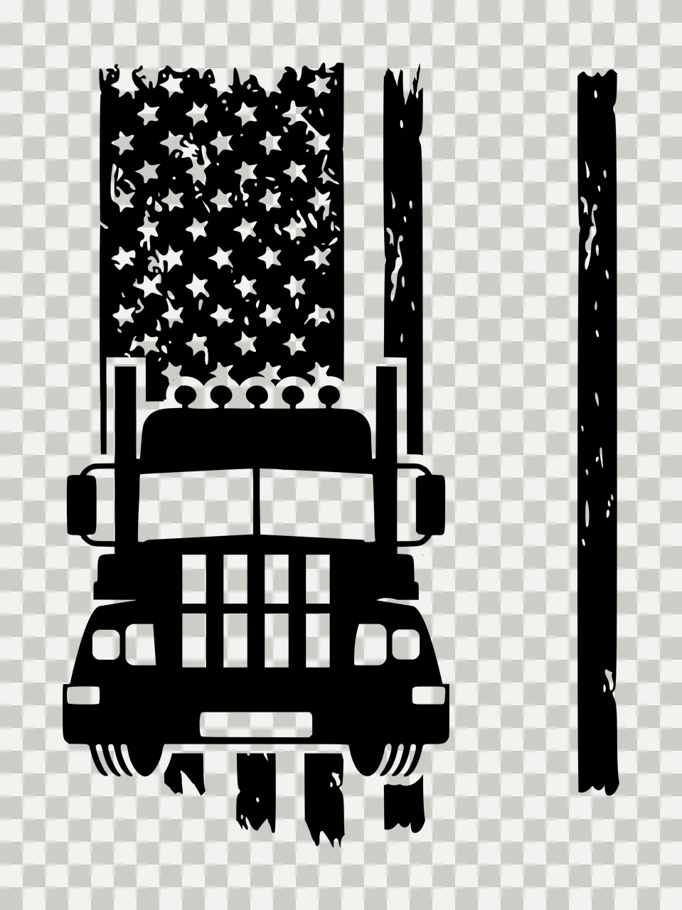 Truck Black Silhouette With Flag Stripes stationary stars white transparency and detail preview thumbnail