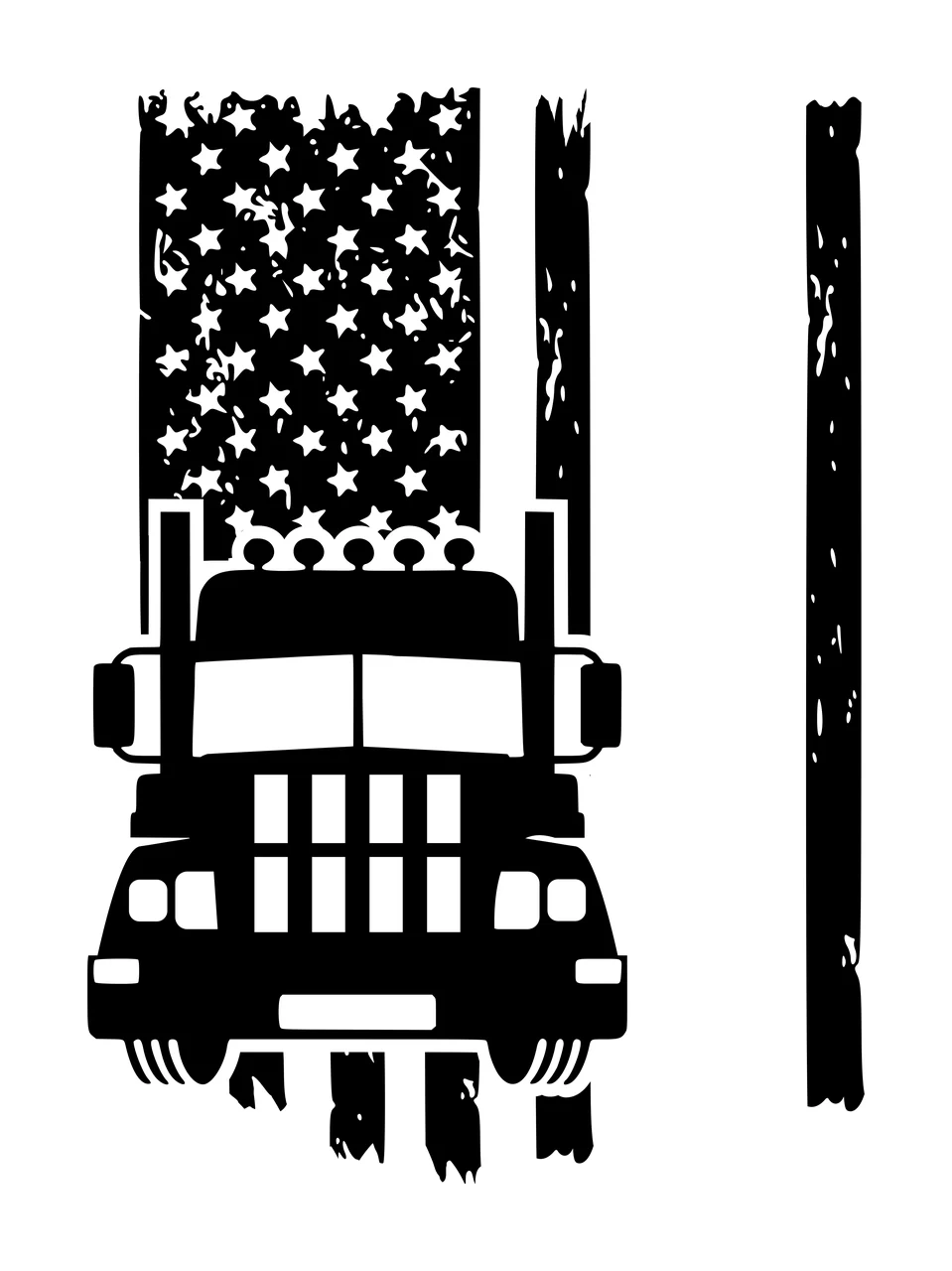 Truck Black Silhouette With Flag Stripes stationary stars white