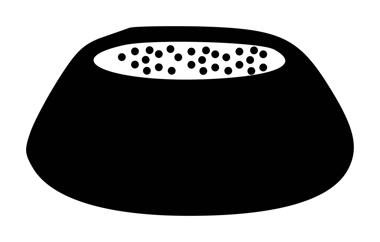 Black bowl with white oval interior containing scattered black dots Illustration
