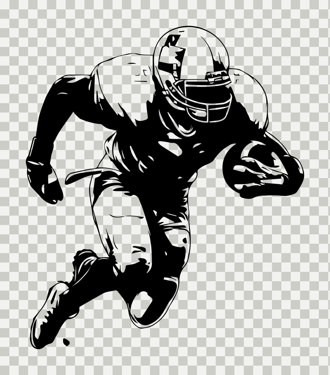 Football Player Running Holding Ball Silhouette helmet uniform transparency and detail preview thumbnail