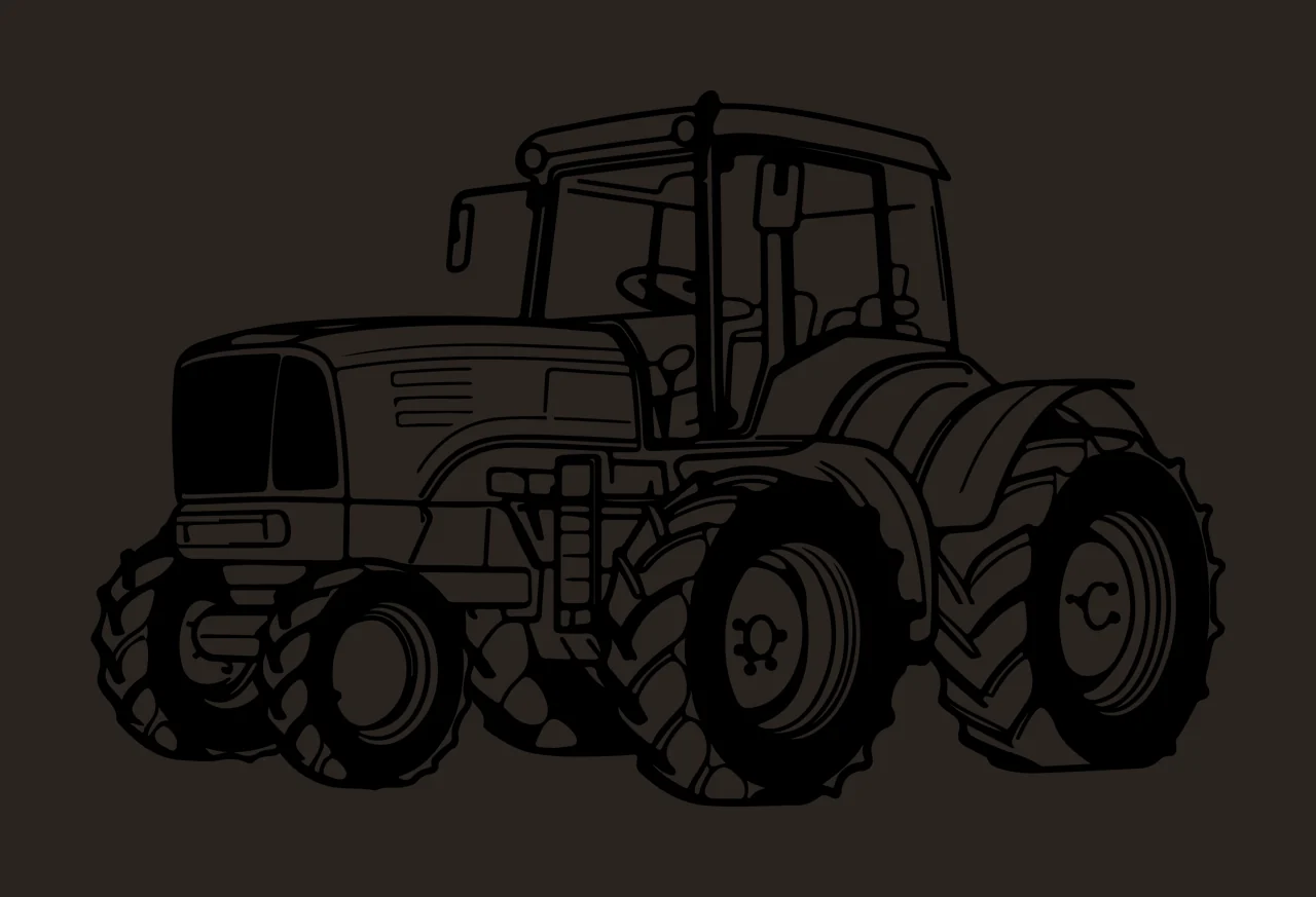 Large Black Farm Tractor Silhouette stationary wheels cabin contrast preview thumbnail
