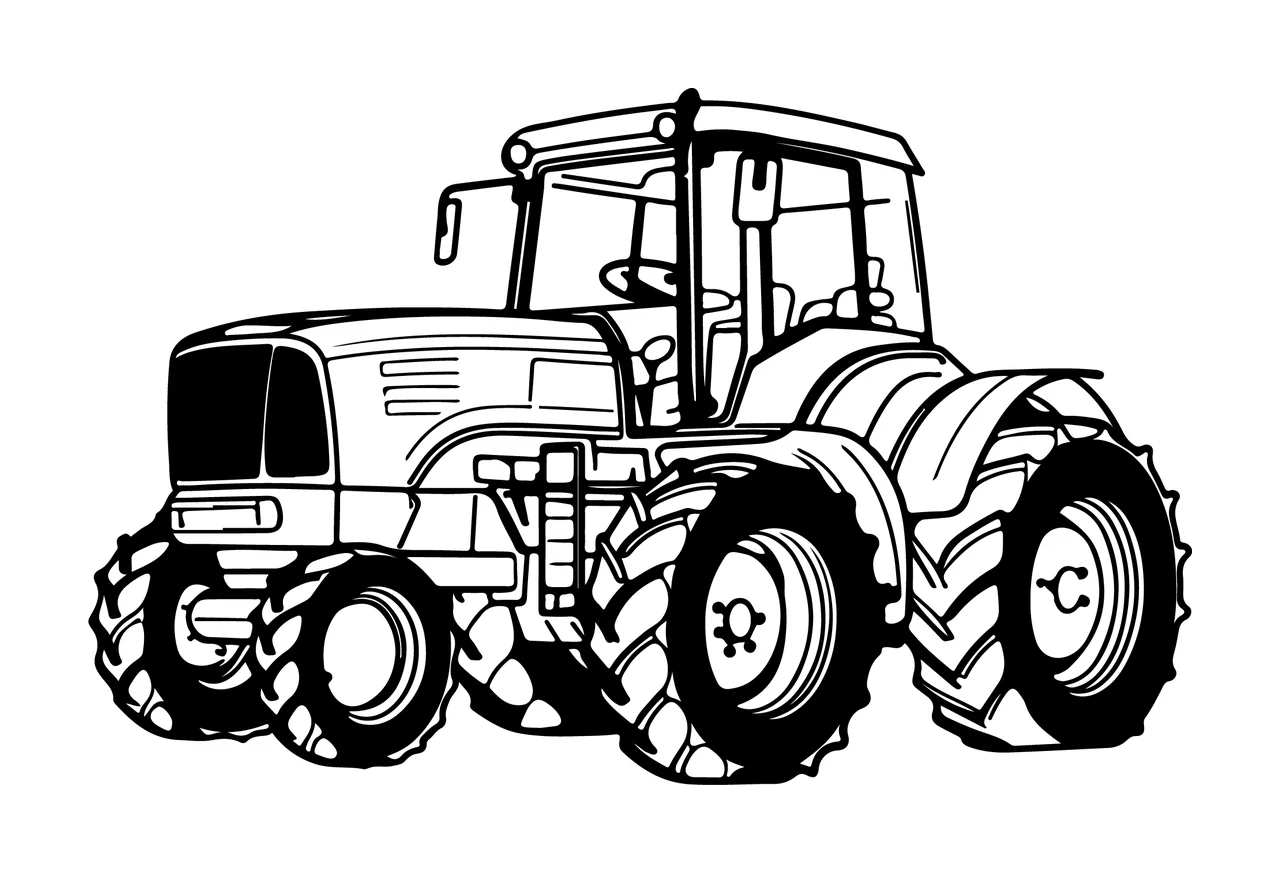 Large Black Farm Tractor Silhouette stationary wheels cabin