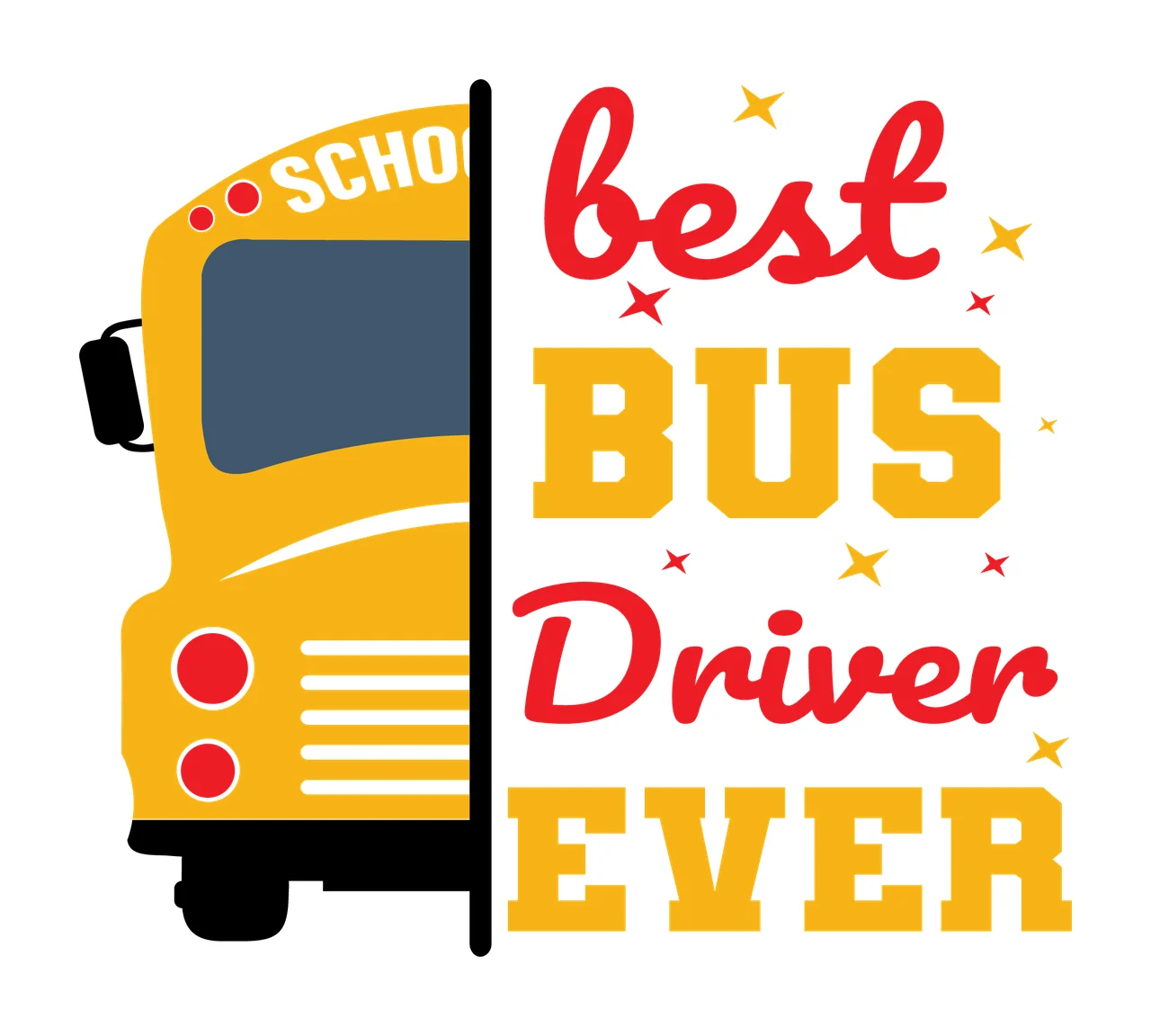 Bus Driving With Stars And Text In Black