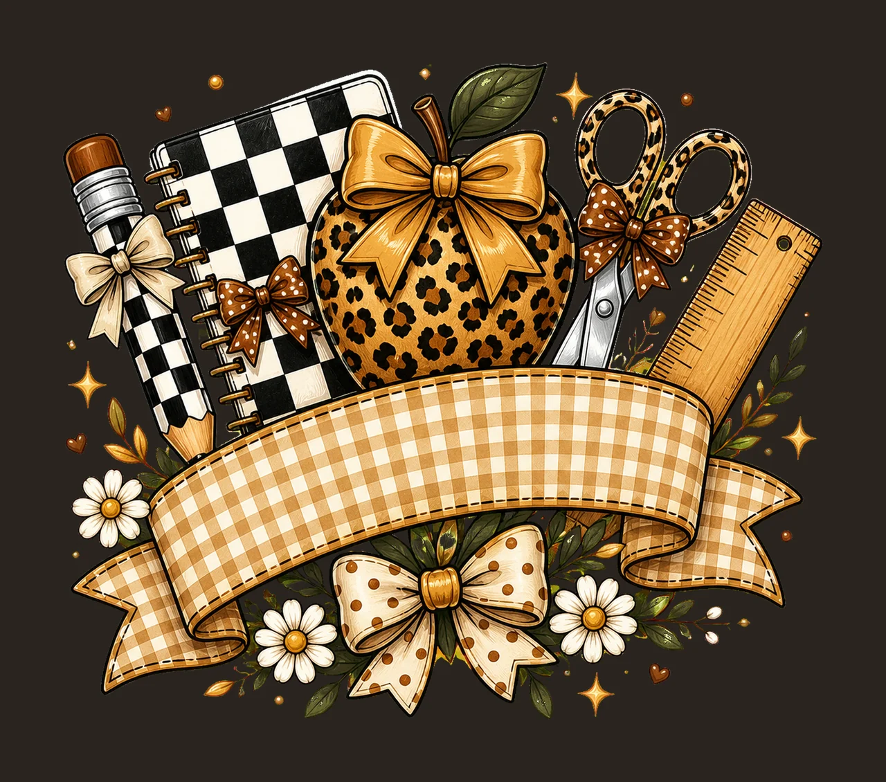 Leopard Print Stationery With Gingham Banner arrangement contrast preview thumbnail