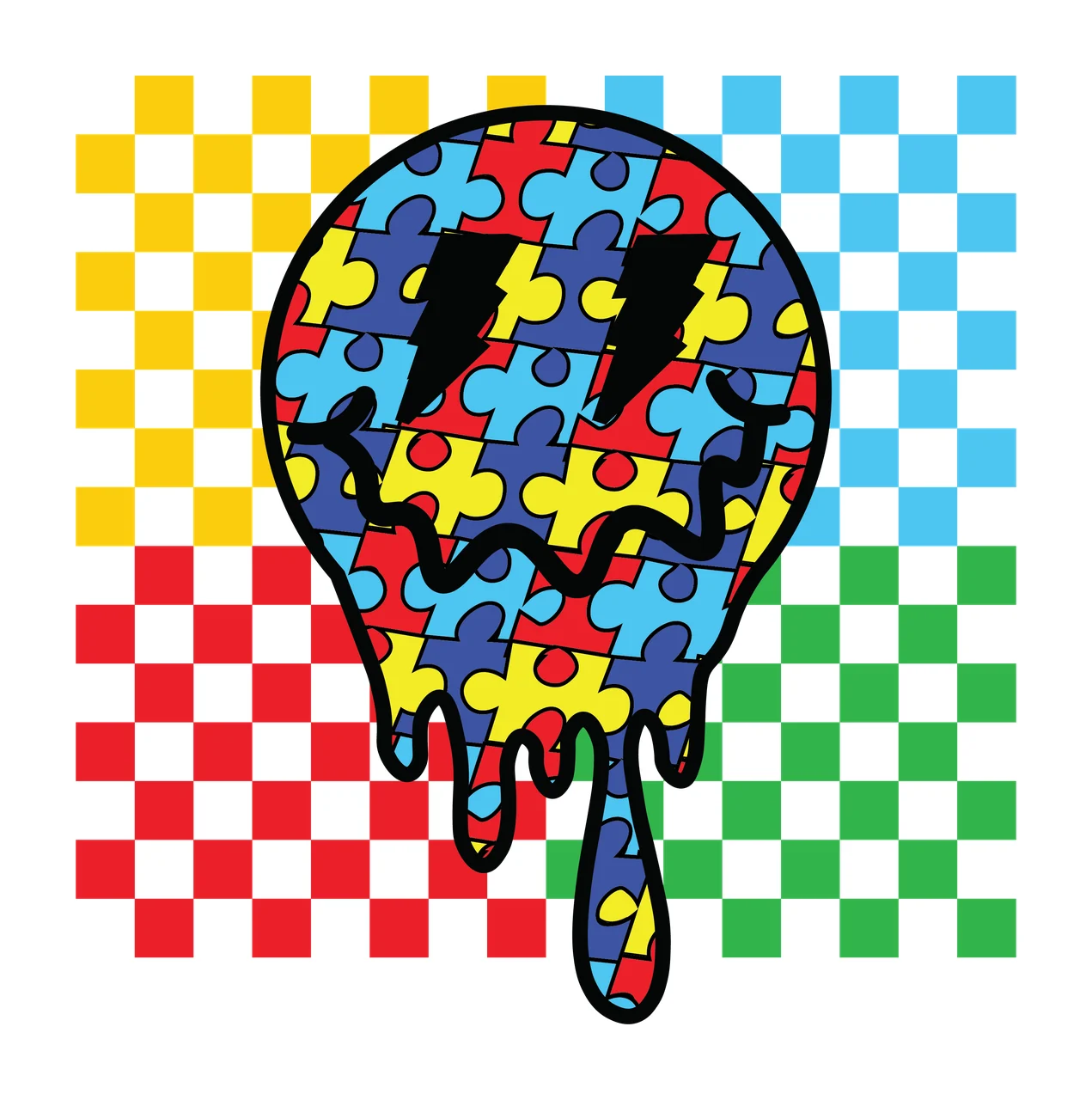 Circle With Dripping Liquid Effect checkerboard pattern drips