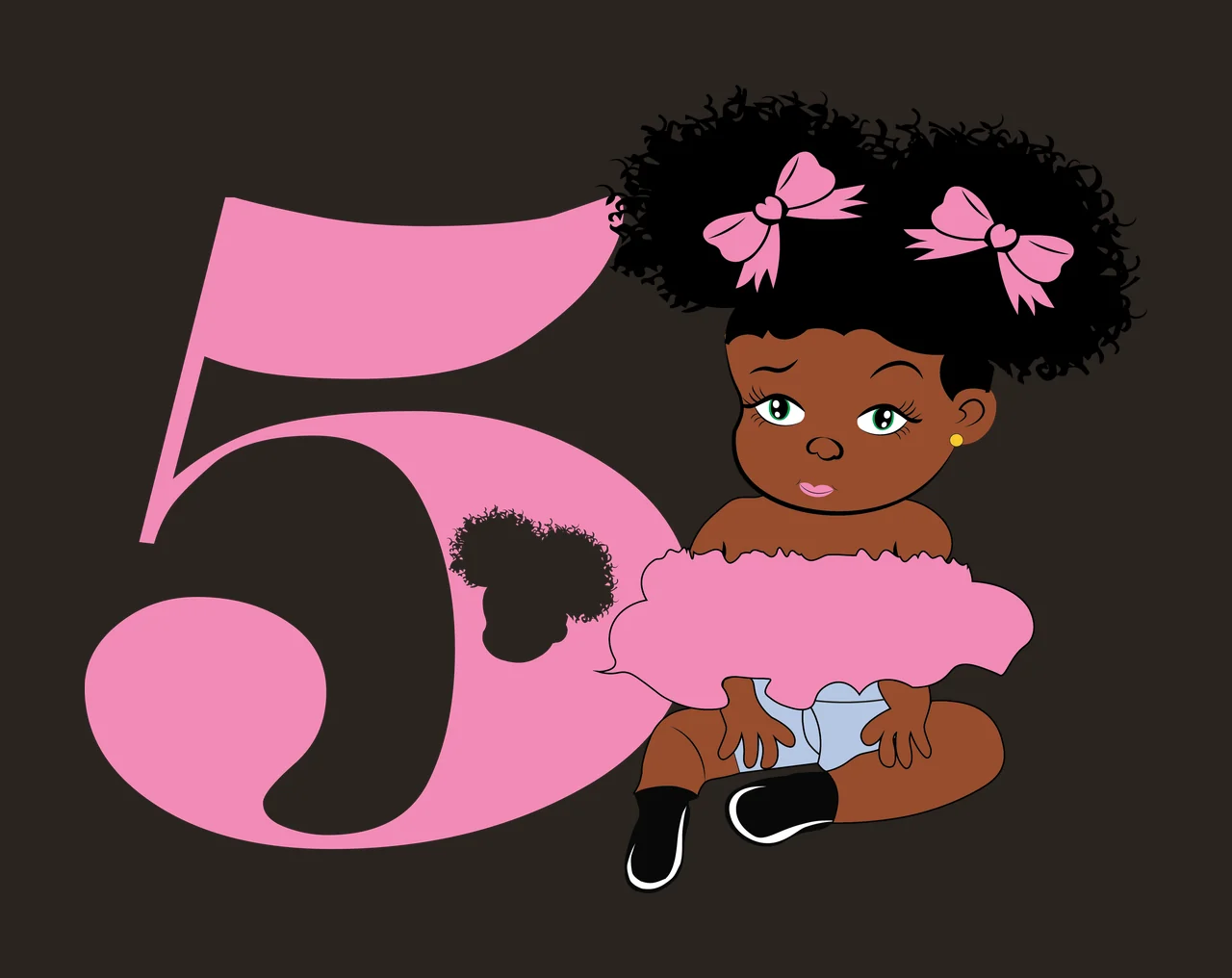 Black 5 Silhouette Of A Curly Haired Figure sitting number five contrast preview thumbnail