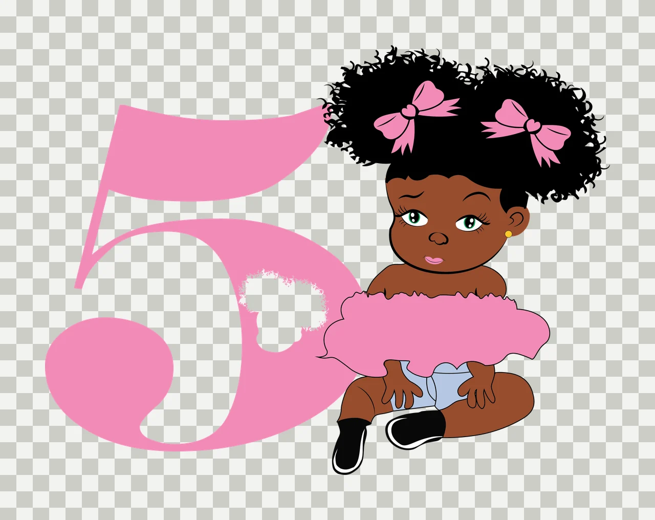 Black 5 Silhouette Of A Curly Haired Figure sitting number five transparency and detail preview thumbnail