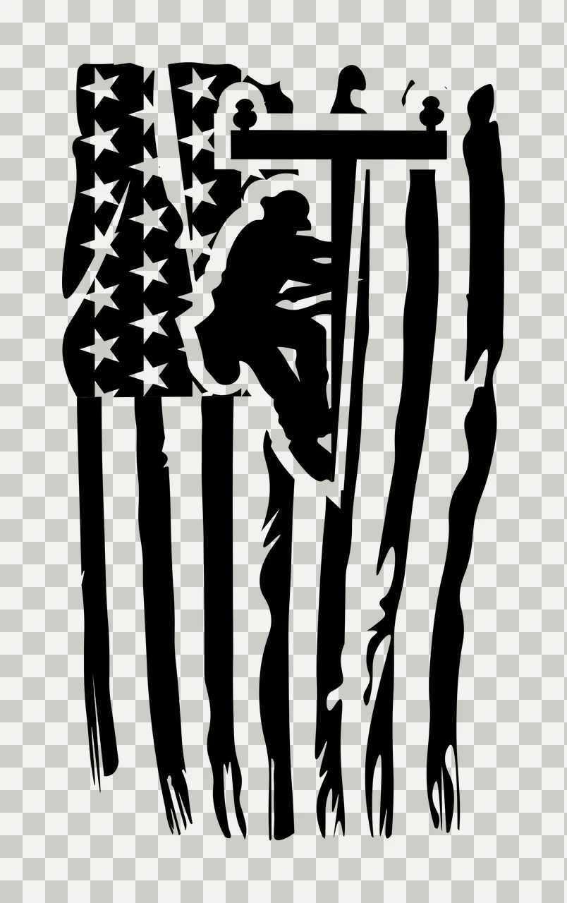 Lineman Utility On Stylized Flag climbing pole stripes silhouette transparency and detail preview thumbnail